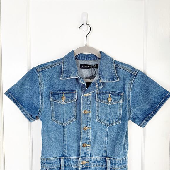 Lioness Denim U Know What’s Up Romper Micro Shorts Streetwear Baddie NEW Medium - Picture 3 of 12